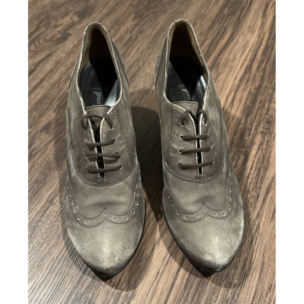 Paul Green Kelsey Taupe Brown Suede Lace Up Heel Oxford Shoes Women's US7.5